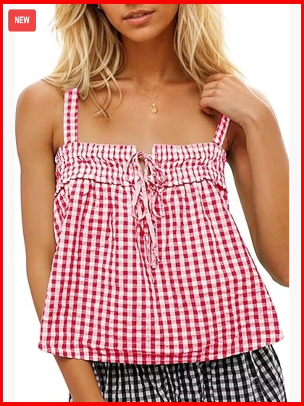 Cotton Gingham Tie Front Tank Top - Cute Plaid Summer Top